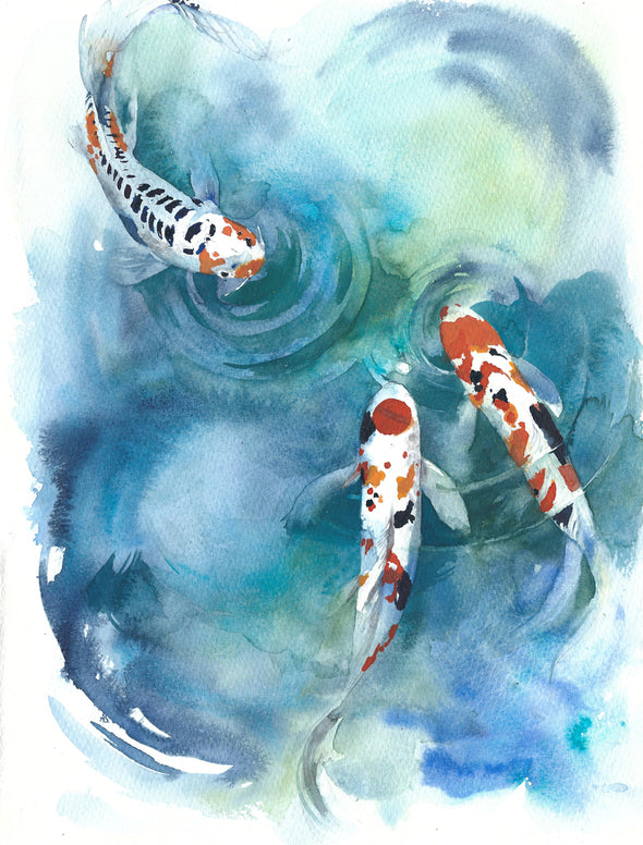 Koi Fish Swimming Painting Print 100% Australian Made
