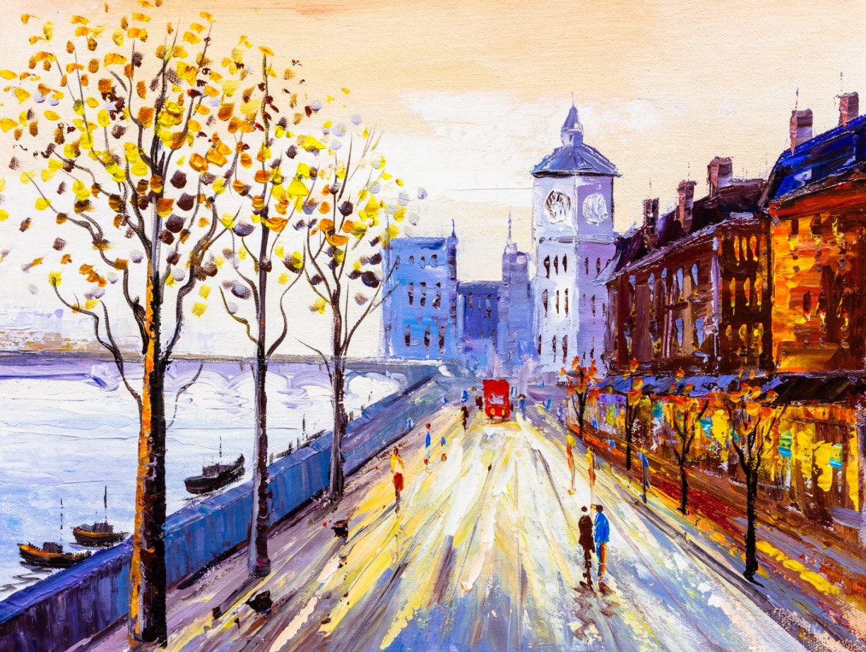 Street View of London Oil Painting Print 100% Australian Made