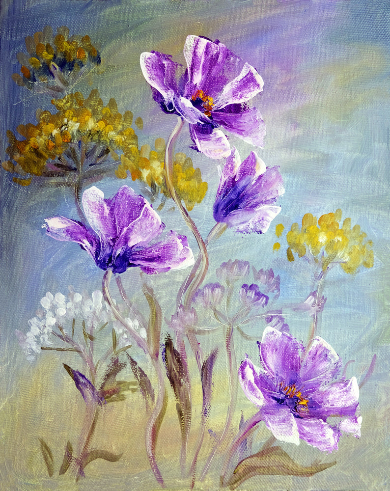 Purple Flowers Floral Painting Print 100% Australian Made