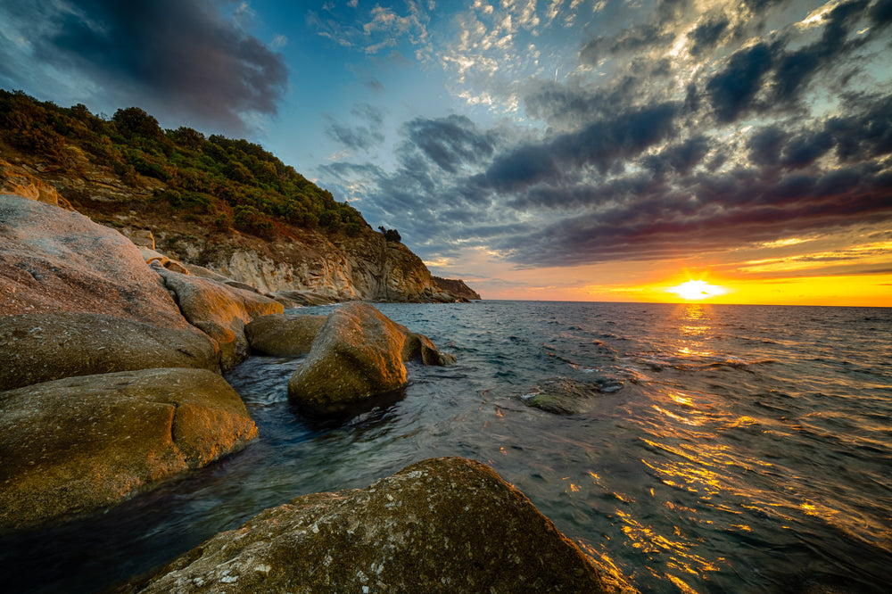 Scenice Coastal View with Rocks Sunset Photograph Print 100% Australian Made