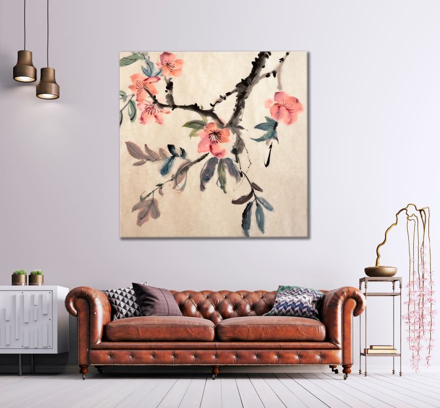 Square Canvas Flower Branch Watercolor Painting High Quality Print 100% Australian Made