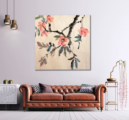 Square Canvas Flower Branch Watercolor Painting High Quality Print 100% Australian Made