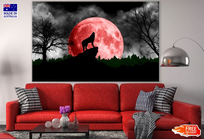 Wolf & Red Moon Vector Art Print 100% Australian Made