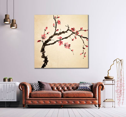 Square Canvas Flower Branch Watercolor Painting High Quality Print 100% Australian Made