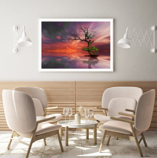Tree in Lake at Sunset Photograph Home Decor Premium Quality Poster Print Choose Your Sizes