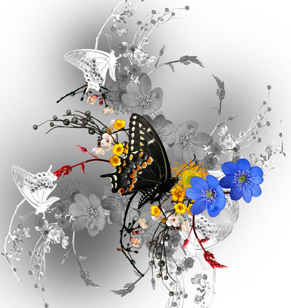 Square Canvas Flowers & Butterflies Design High Quality Print 100% Australian Made