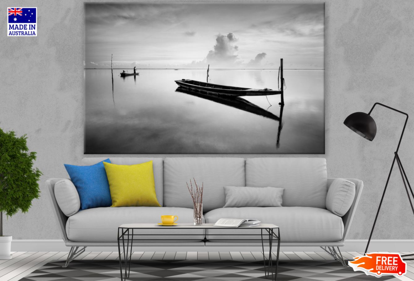 Boat on Lake B&W Photograph Print 100% Australian Made