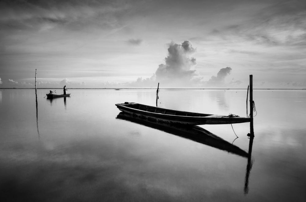 Boats on Calm Sea B&W Photograph Home Decor Premium Quality Poster Print Choose Your Sizes