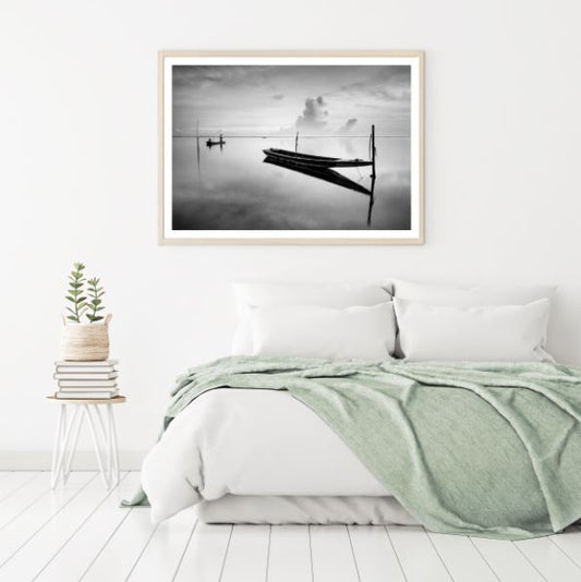 Boats on Calm Sea B&W Photograph Home Decor Premium Quality Poster Print Choose Your Sizes