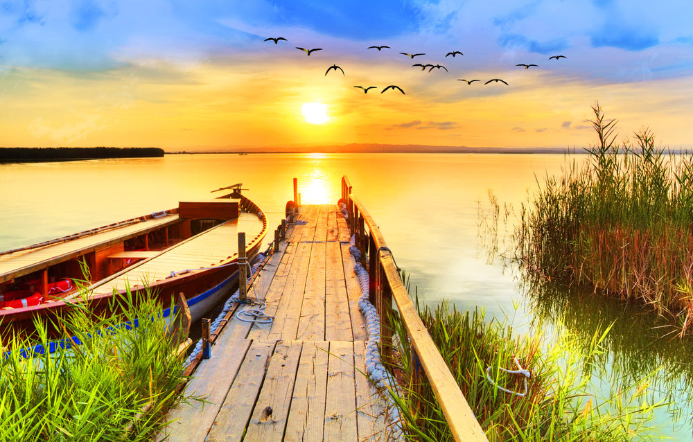 Wooden Pier Over Lake Sunset View Home Decor Premium Quality Poster Print Choose Your Sizes