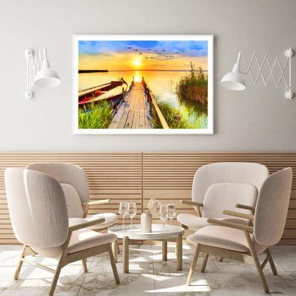 Wooden Pier Over Lake Sunset View Home Decor Premium Quality Poster Print Choose Your Sizes