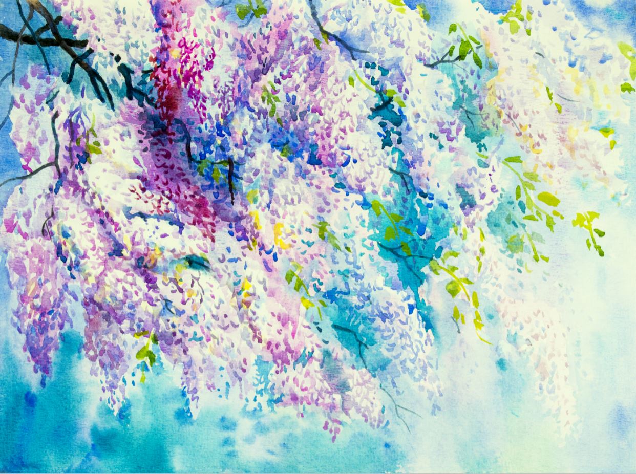 Abstract Watercolour Wisteria Flower Trees Painting Print 100% Australian Made