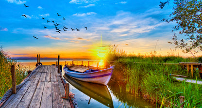 Colorful Sunset Over the Lake & Boat Photograph Print 100% Australian Made