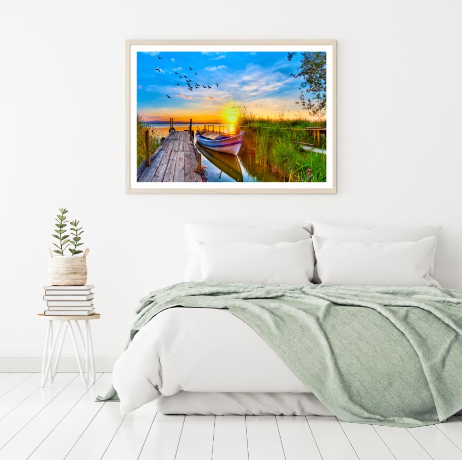 Wooden Pier Over Lake Sunset View Home Decor Premium Quality Poster Print Choose Your Sizes