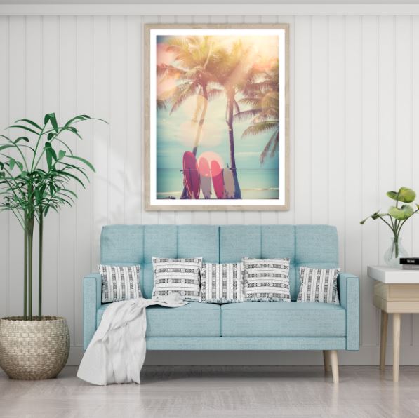 Surf Boards, Palm Trees & Sea Photograph Home Decor Premium Quality Poster Print Choose Your Sizes