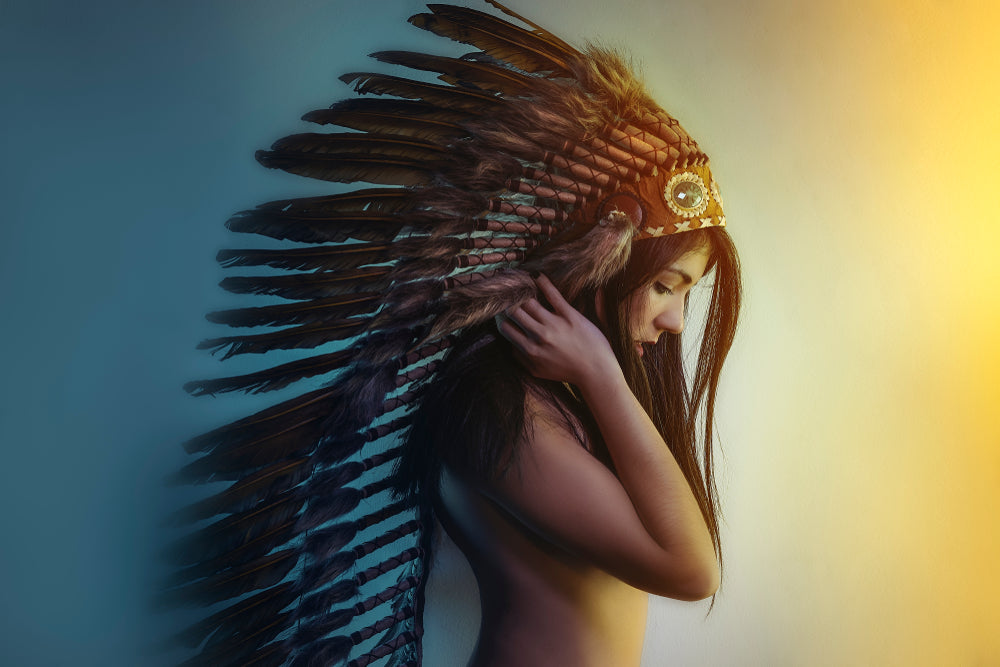 Girl with Feather Headdress View Home Decor Premium Quality Poster Print Choose Your Sizes