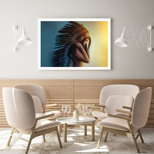 Girl with Feather Headdress View Home Decor Premium Quality Poster Print Choose Your Sizes