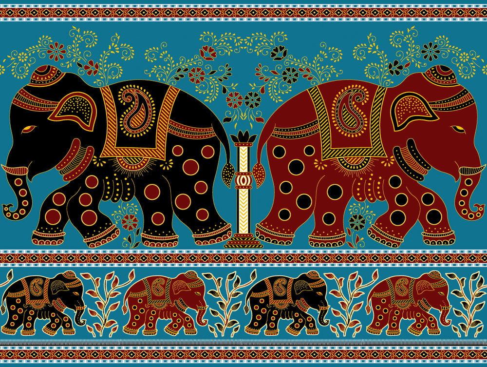 Embroidery Elephants Pattern Design Print 100% Australian Made