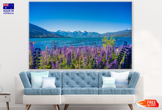 Flowers Near Lake Scenery View Print 100% Australian Made