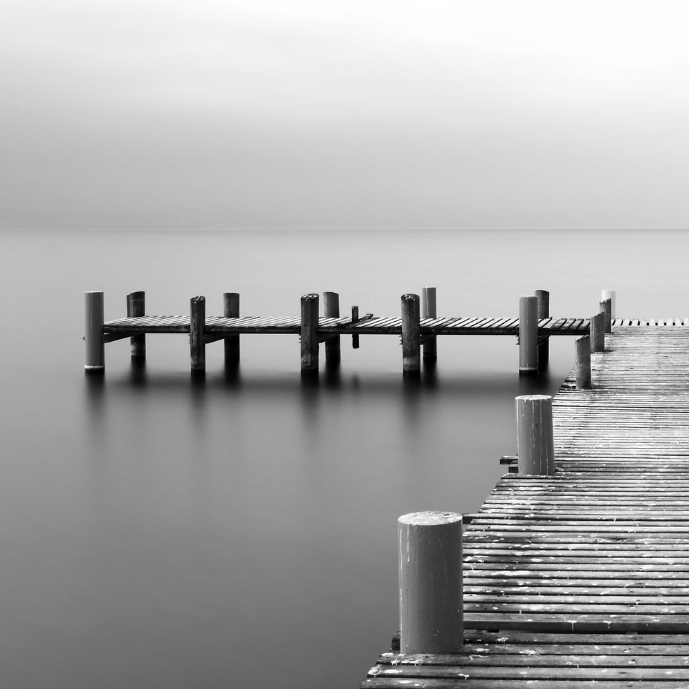 Square Canvas Wooden Pier Over Lake B&W Photograph High Quality Print 100% Australian Made