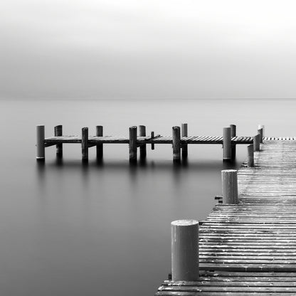 Square Canvas Wooden Pier Over Lake B&W Photograph High Quality Print 100% Australian Made