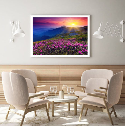 Sunset Flower Field Photograph Home Decor Premium Quality Poster Print Choose Your Sizes