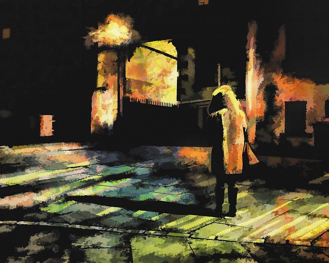 Woman Walking in Street Oil Painting Print 100% Australian Made