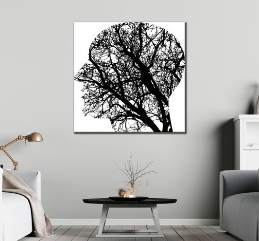 Square Canvas Human Head & B&W Trees Design High Quality Print 100% Australian Made