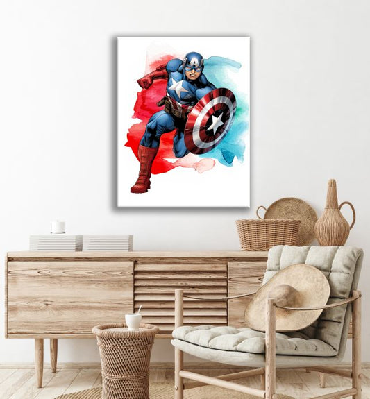 Captain America Superhero's Watercolour Arts Print Premium Canvas Ready to Hang High Quality choose sizes