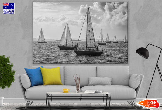 Boats on Sea B&W Photograph Print 100% Australian Made