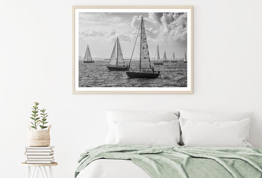 Boats on Sea B&W Photograph Home Decor Premium Quality Poster Print Choose Your Sizes