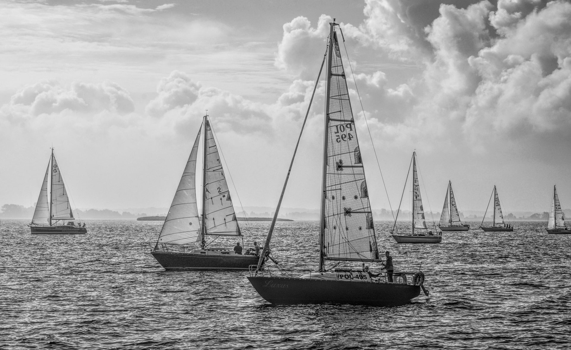 Boats on Sea B&W Photograph Print 100% Australian Made