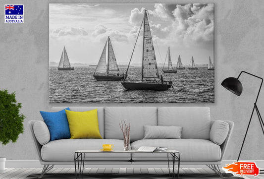Boats on Sea B&W Photograph Print 100% Australian Made